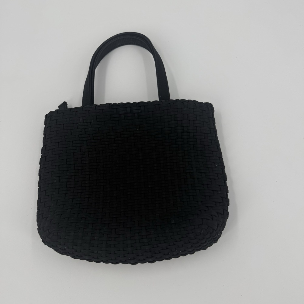 Hillard & Hanson Woven Handbag Black Tote Purse Basket Weave Zip‎